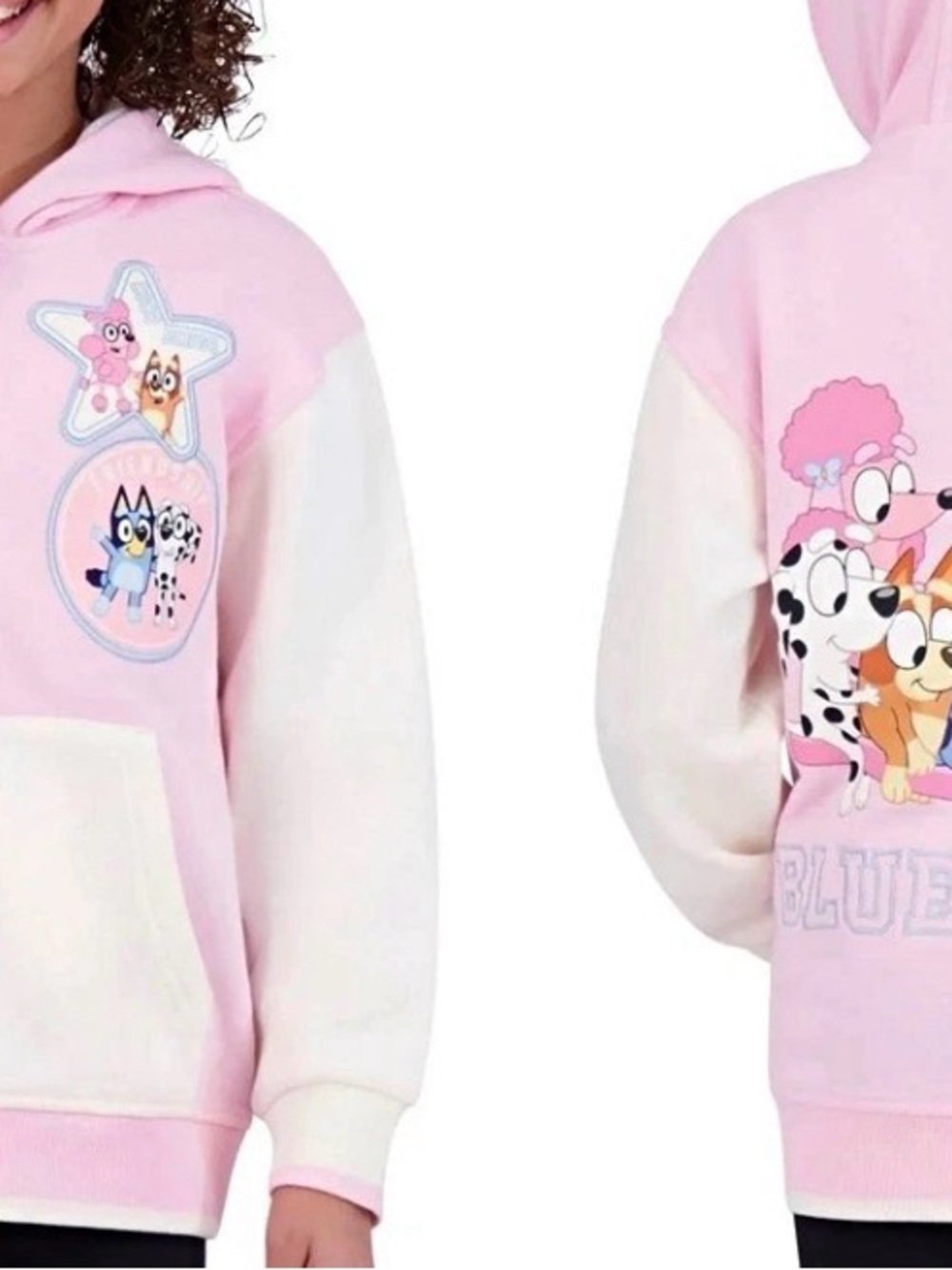 Disney X Bluey Pink and White Kids Hoodie with Character Graphics